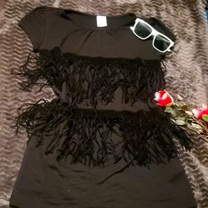 HYSSOP FRINGE BLACK SHIRT. ⚫